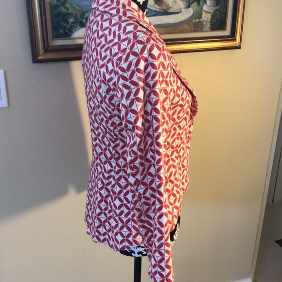 🌹Rare Stunning Silk Lycra Peplum Abstract Red & Off white lined Jacket - Picture 6 of 10